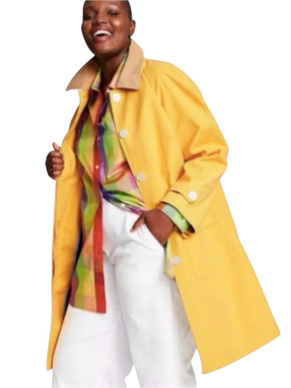 Isaac Mizrahi Yellow/Tan Corduroy Collar Cotton Mid-Length Trench Coat (M)